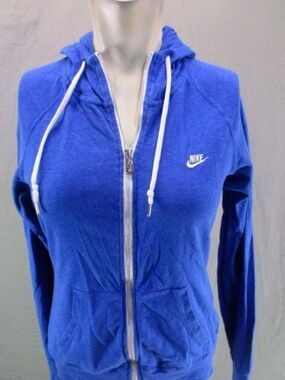 Nike Women's Blue Full-Zip Hoodie with Drawstring, Athletic